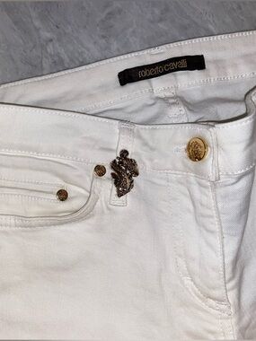 Roberto Cavalli Vintage White Dragon Charm Jeans